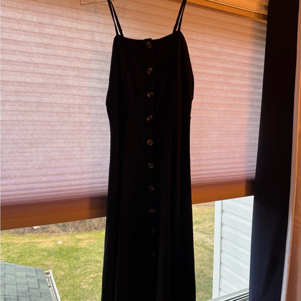 Black Button-Front Spaghetti Strap Dress